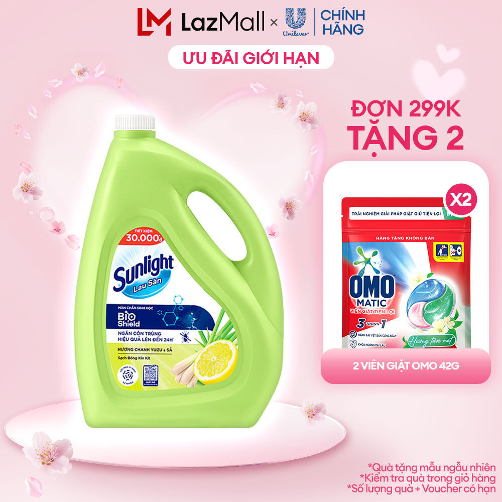 Nước lau sàn Sunlight BIOSHIELD Chanh Yuzu & Sả Chai 3.6kg | Công nghệ BIOSHIELD | Ngăn côn trùng hi