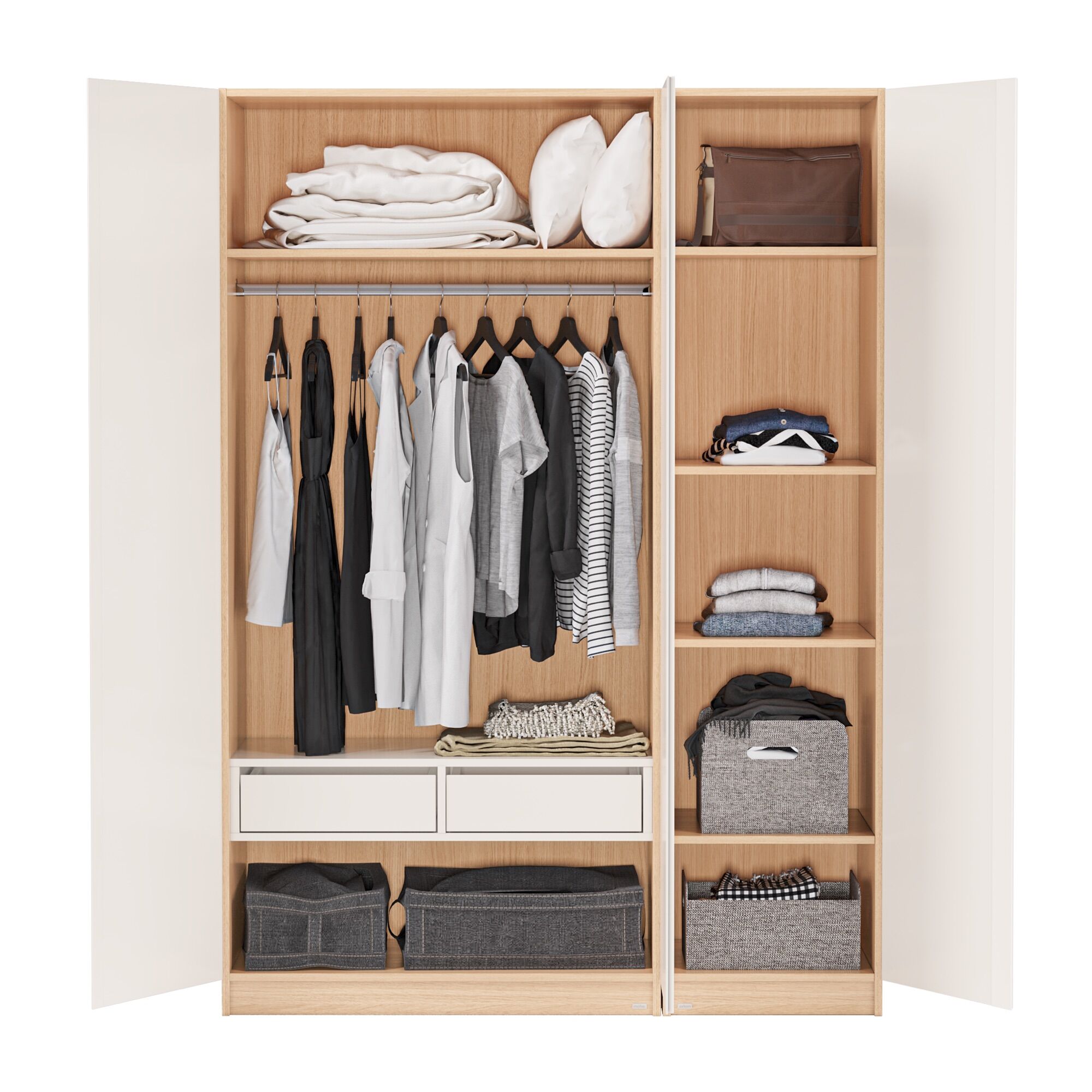 Set tủ quần áo gỗ moho vienna 201 3 cánh kệ ngăn - 3 màu