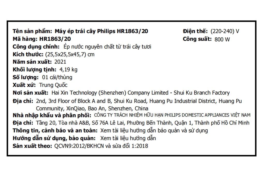 [Mới 100%] Máy ép trái cây Philips HR1863 - Hàng Chính Hãng
