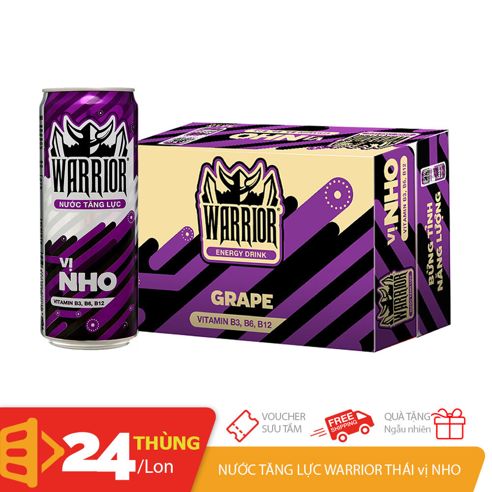 Thùng 24 lon nước tăng lực Warrior vị Nho Thái Lan chính hãng