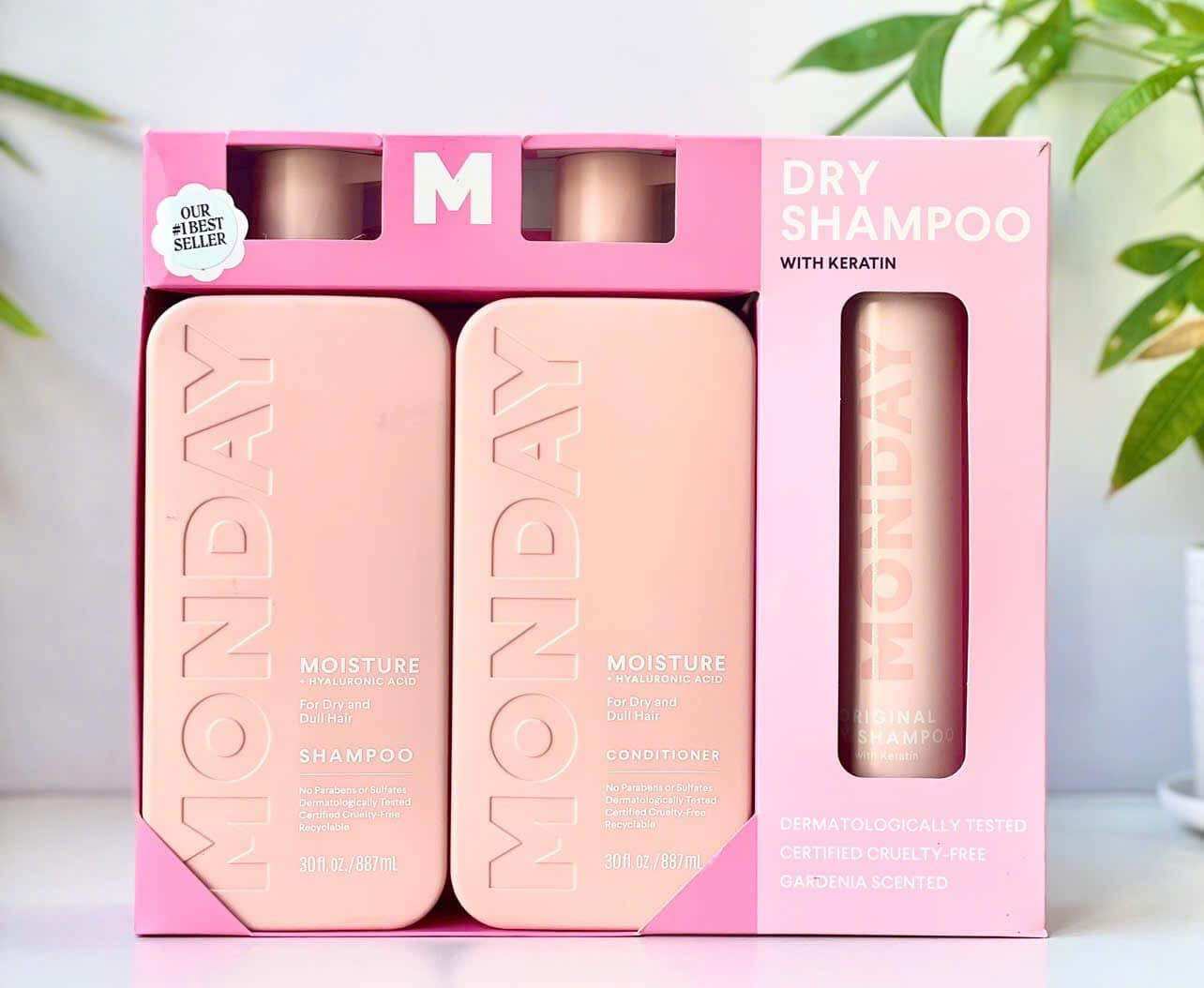 Nguyên set dầu gội và dầu xả MONDAY Moisture + Hyaluronic Acid For Dry and Drull Hair 887ml của Mỹ.