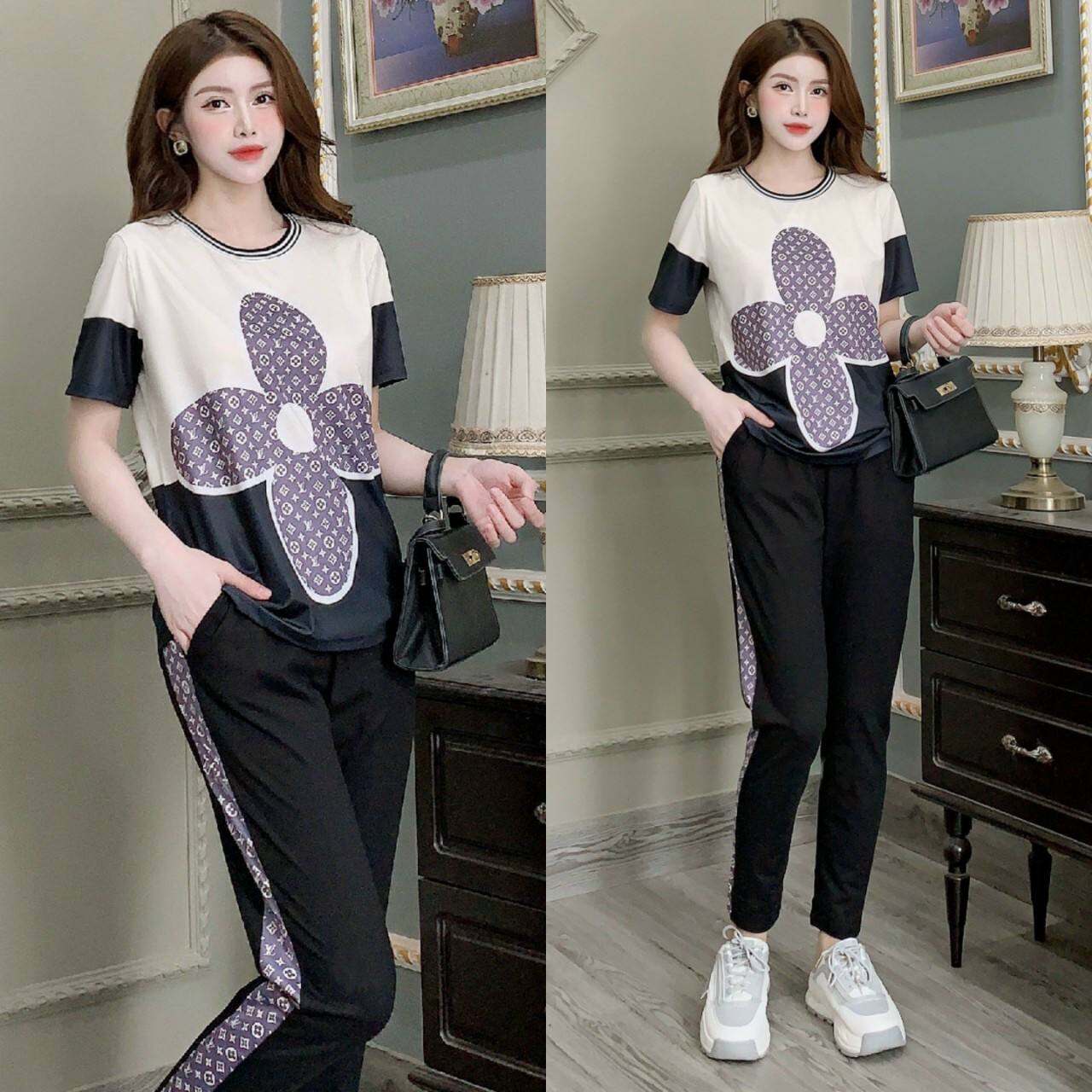 Sét đồ bộ nữ cao cấp quần dài áo tay ngắn in họa tiết hoa duyên dáng sang trọng có bigsize mẫu mới giá rẻ đẹp, sét đồ đi chơi siêu xinh - Thời Trang Gugo B205