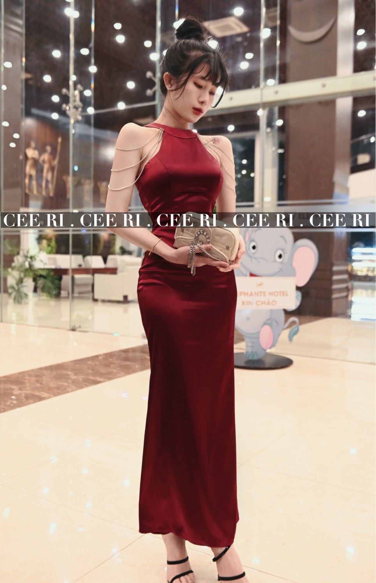 ( ẢNH THẬT - CHÍNH CHỦ CEE RI ) Váy lụa form dài choàng dây đá cao cấp