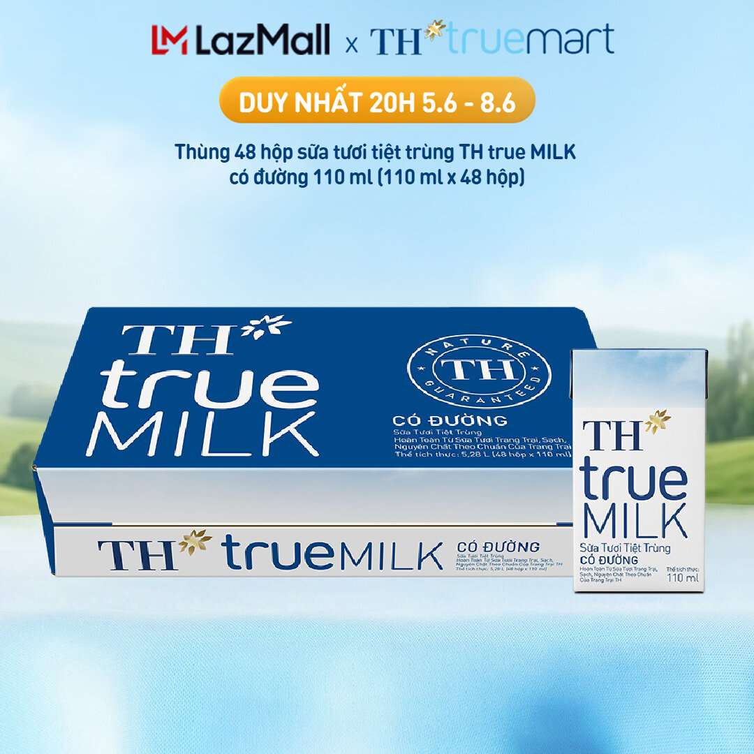 Thùng 48 hộp sữa tươi tiệt trùng TH true MILK có đường 110 ml (110 ml x 48)