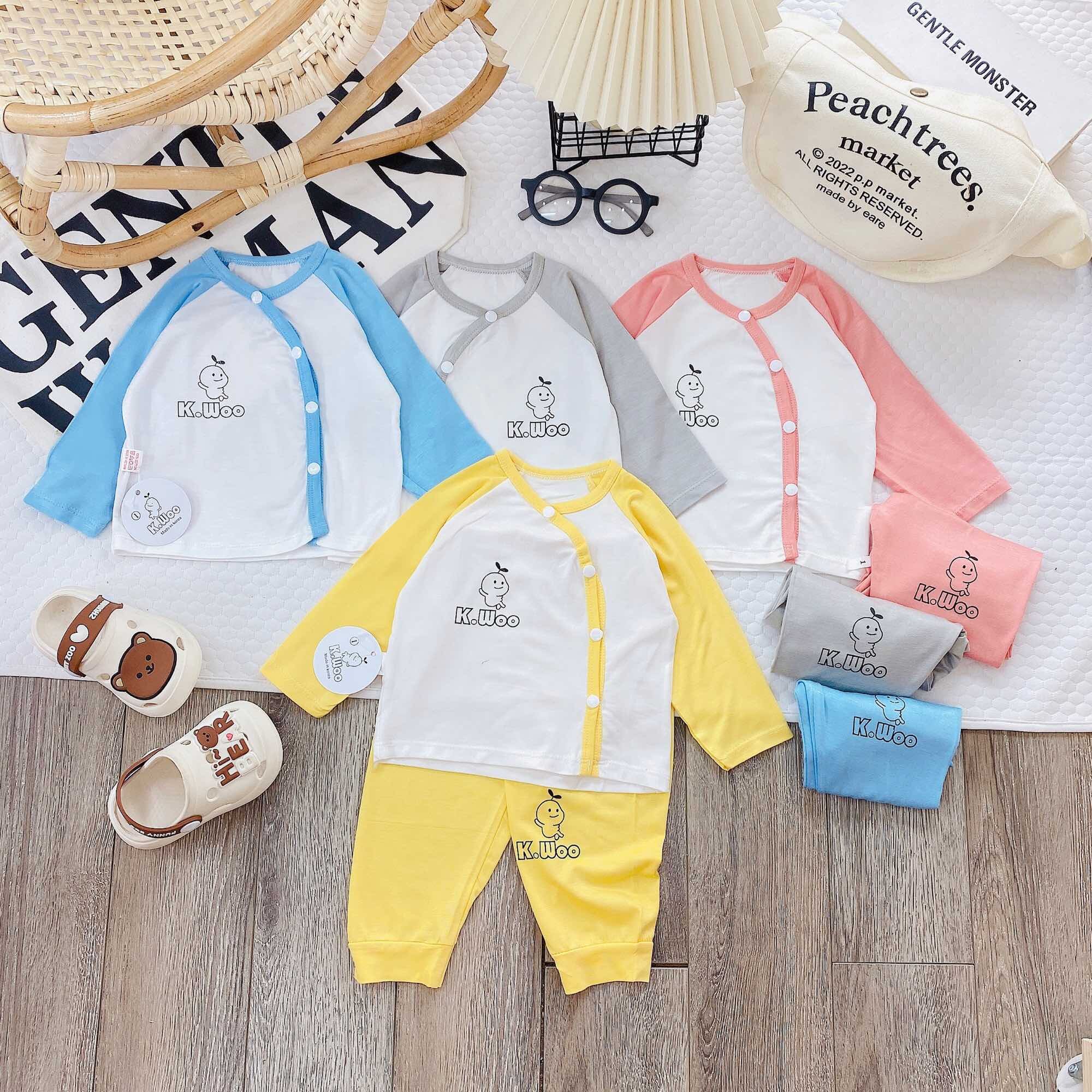 (MS27)Bộ dài tay cúc chéo Kwoo chất thun lạnh phối tay thời trang cực chất cho bé
