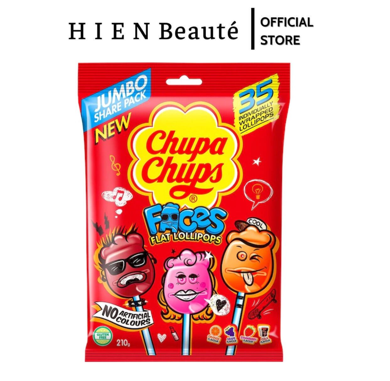 Kẹo Chupa Chups Faces Flat Lollipops 35 Pack - Úc