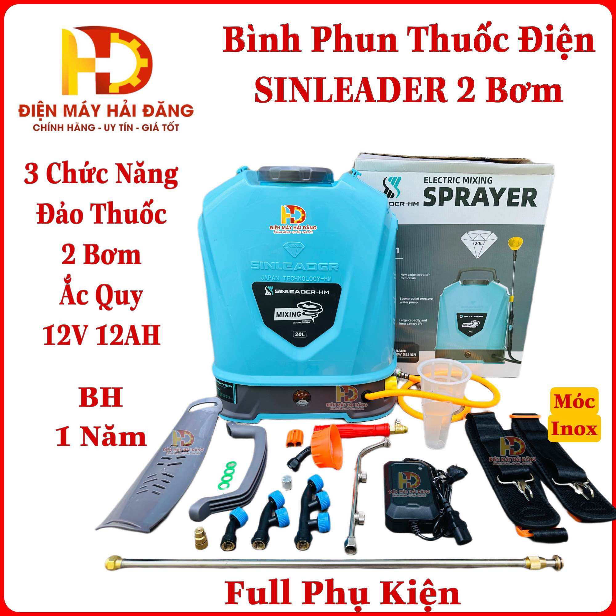 Bình phun thuốc điện 2 bơm sinleader yl-8019 . 12v - 12ah 20l cực mạnh