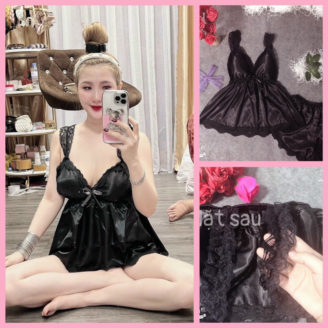 Bộ ngủ sexy- đồ ngủ sexy phối ren có mút form 40-55kg