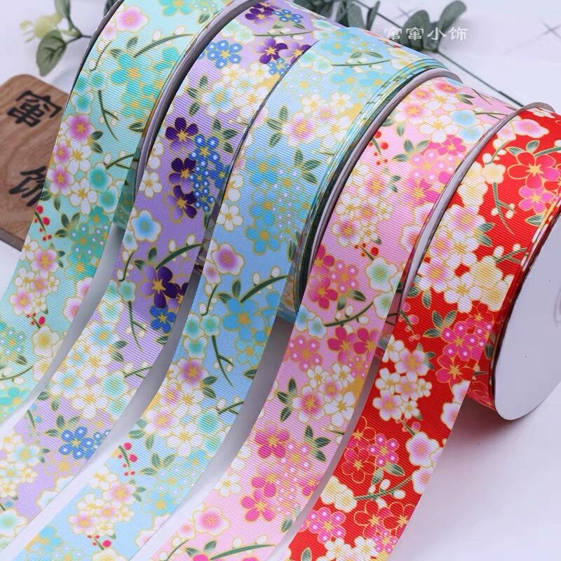 Cuộn 5m ruy băng gân họa tiết hoa 2,5cm