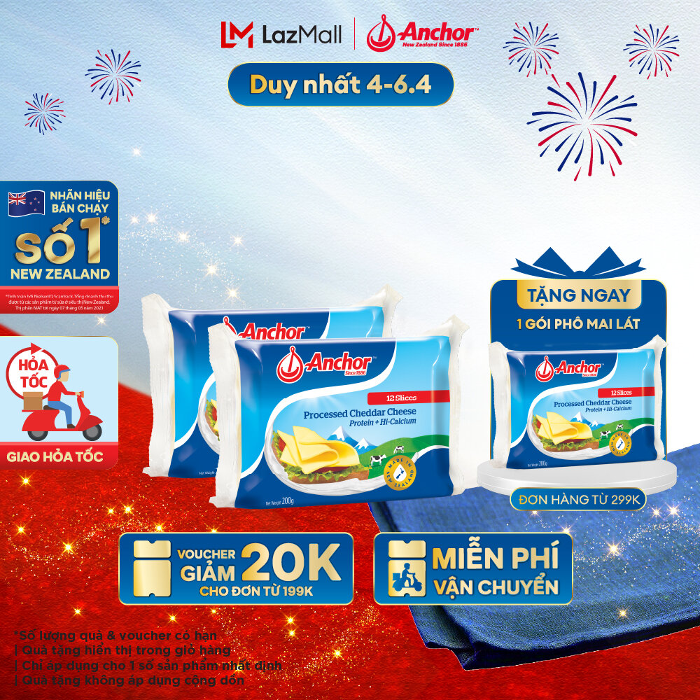 [GIAO HÀNG HỎA TỐC - HCM] Combo 2 Phô Mai Lát Anchor Cheddar 200G (12 Miếng)