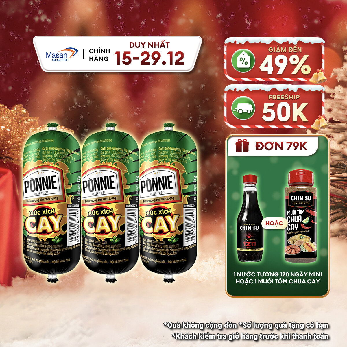   15.12-29.12 Voucher 18% CHO ĐƠN TỪ 199K Xúc Xích Tiệt Trùng Ponnie Cay Vị Hoa Tiêu X 34Gr 