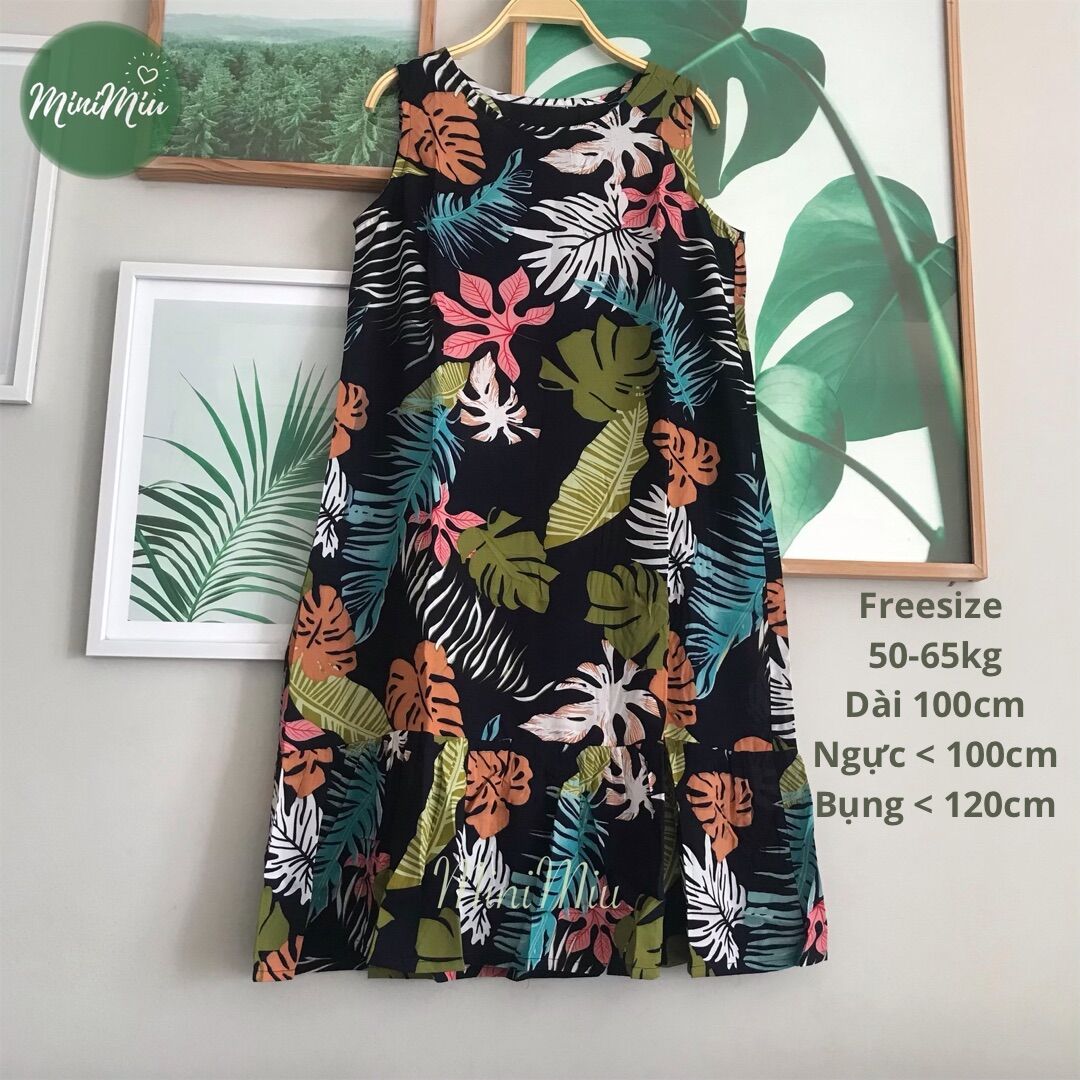 Váy bầu ngủ mặc nhà vải tole lanh dáng chữ A đuôi cá, sát nách, đầm tole nữ mặc nhà bigsize -MiniMiu