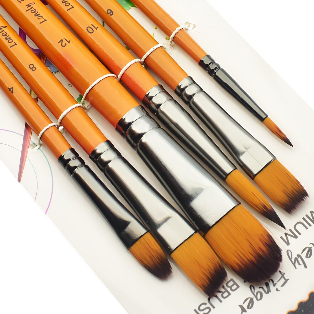 6/24 Chiếc Bút Lông Sơn Acrylic Bộ Đầu Nylon Cho Dầu Acrylic Màu Nước Gouache Nghệ Sĩ Chuyên Nghiệp Bộ Dụng Cụ Vẽ Tranh Tay Cầm Gỗ