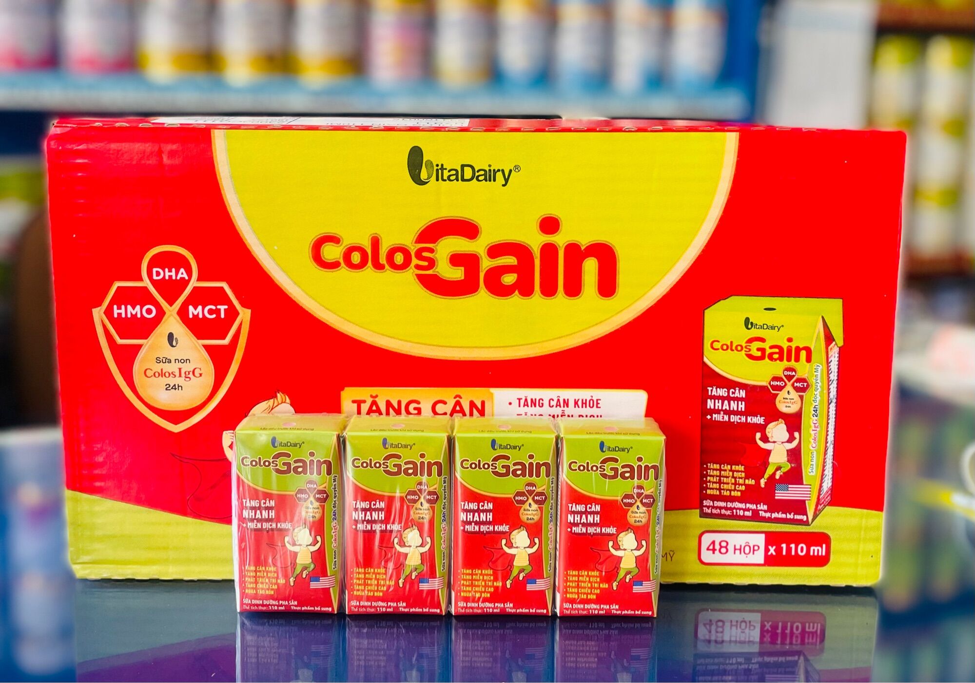 Thùng sữa bột pha sẵn Colos Gain 110ml Date mới