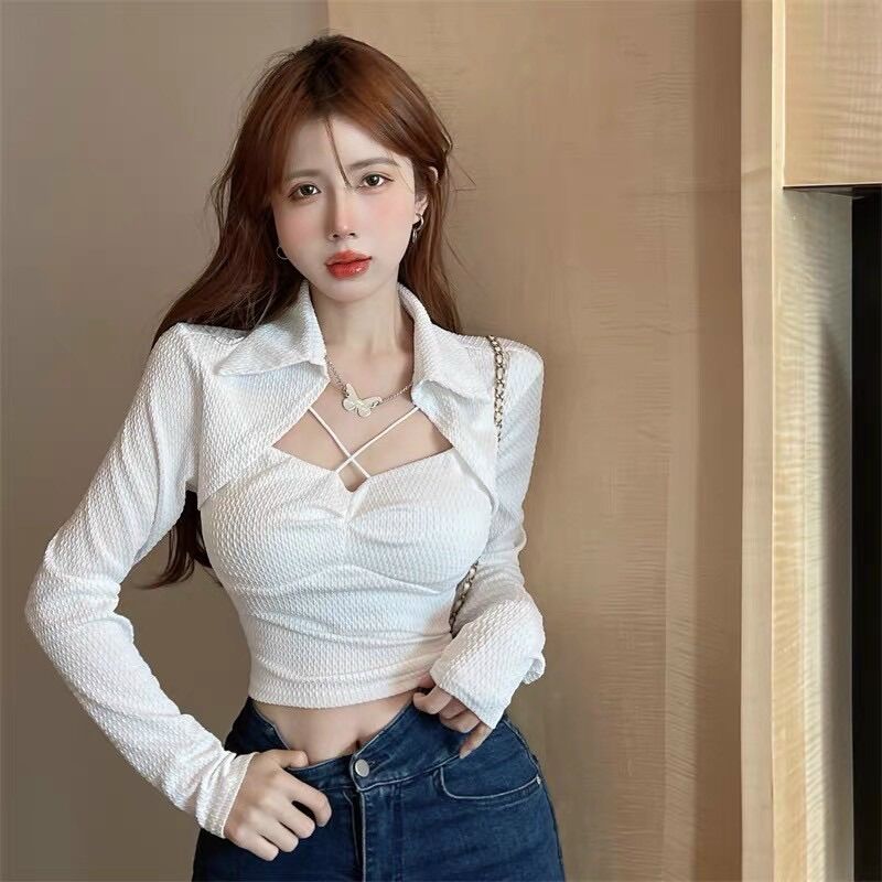 Áo tay dài cổ bẻ kiểu yếm mới BG