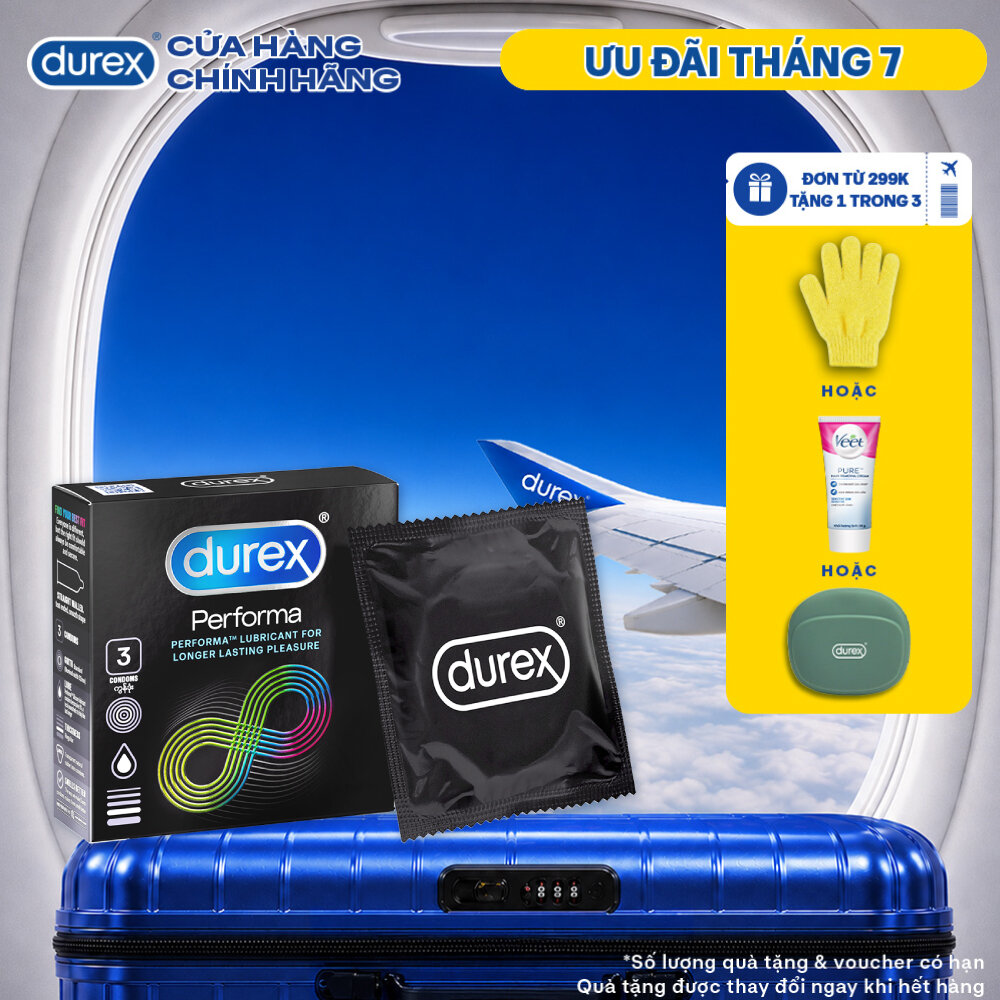 Bao cao su Durex Performa kéo dài thời gian, size 52mm, hộp 3 bao