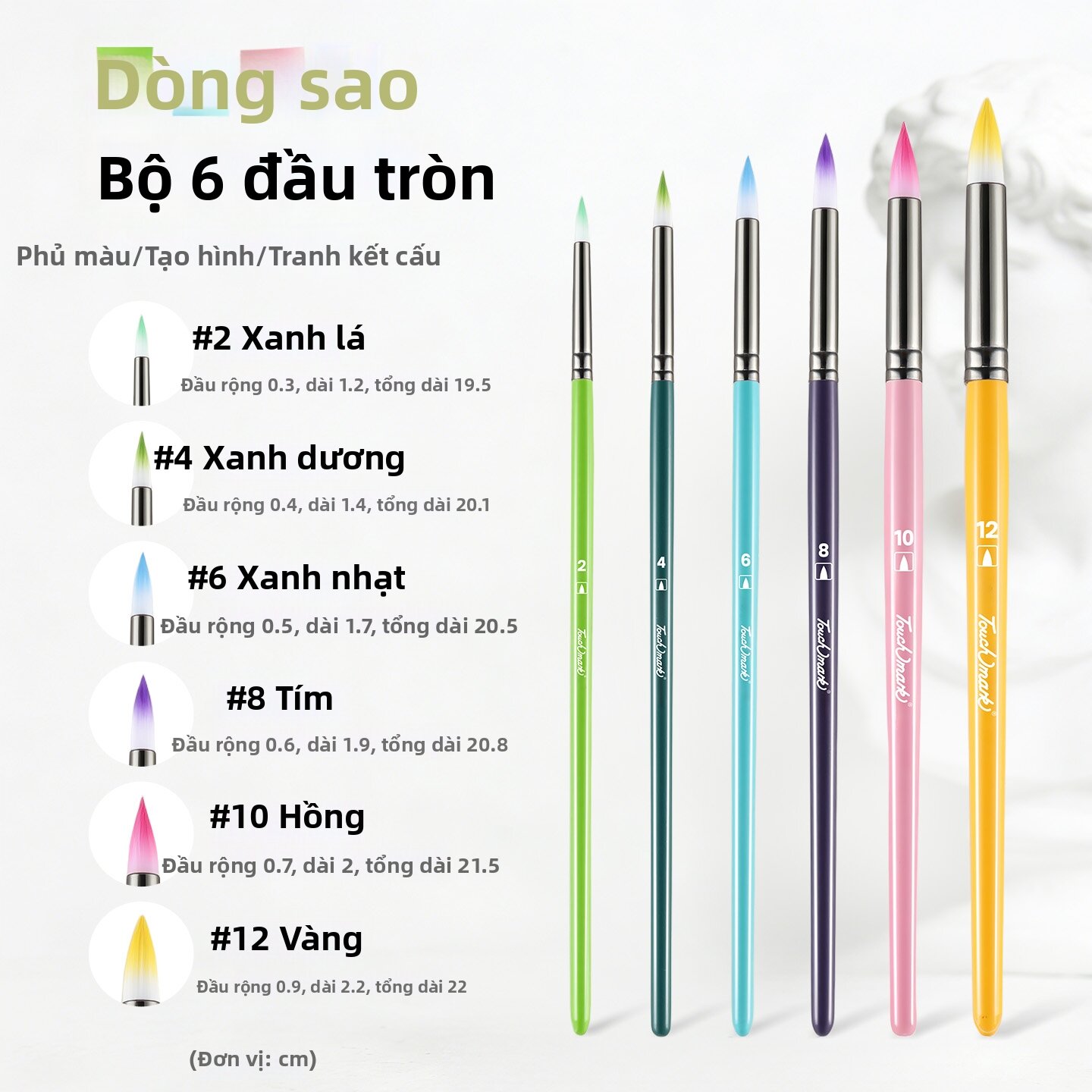 Touch Mark | Bộ Cọ Vẽ Dầu Acrylic Nylon cho Học Sinh