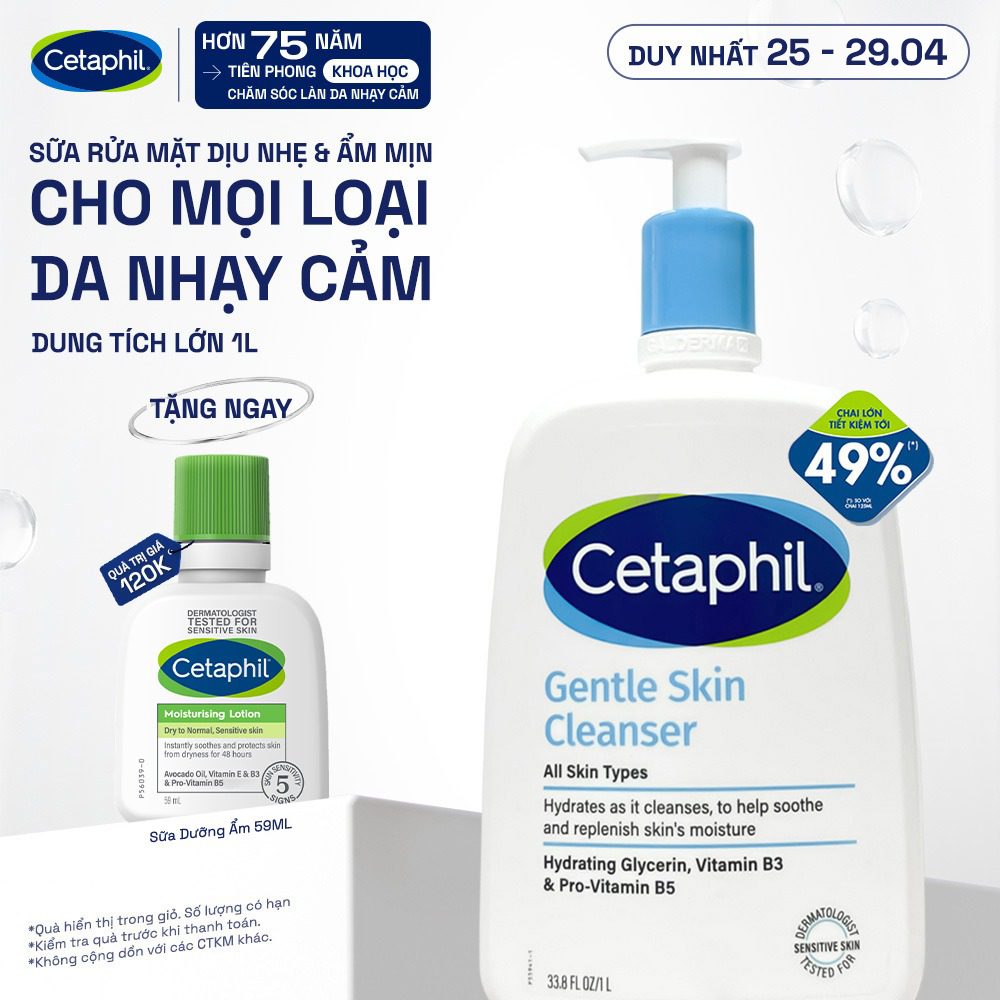 Sữa rửa mặt dịu lành cho da nhạy cảm Cetaphil Gentle Skin Cleanser 1000ml