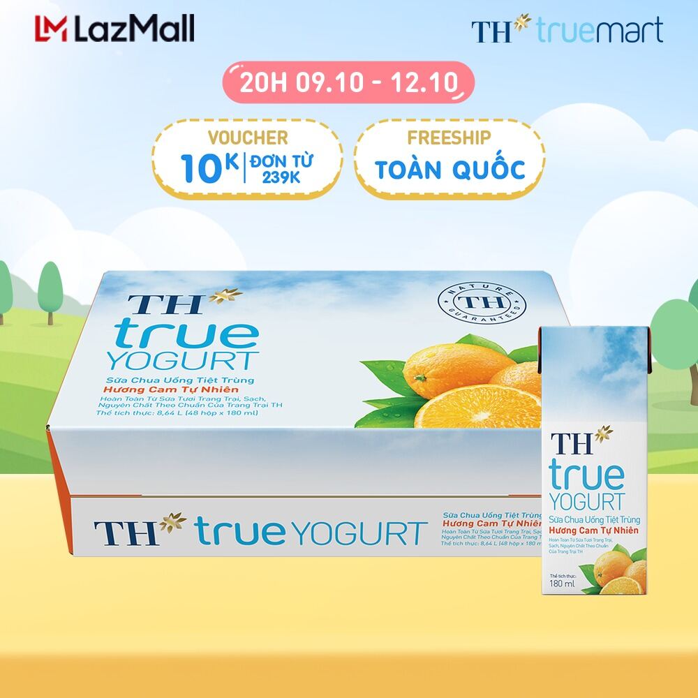 Thùng 48 hộp sữa chua uống tiệt trùng TH true YOGURT hương cam tự nhiên 180 ml (180 ml x 48)