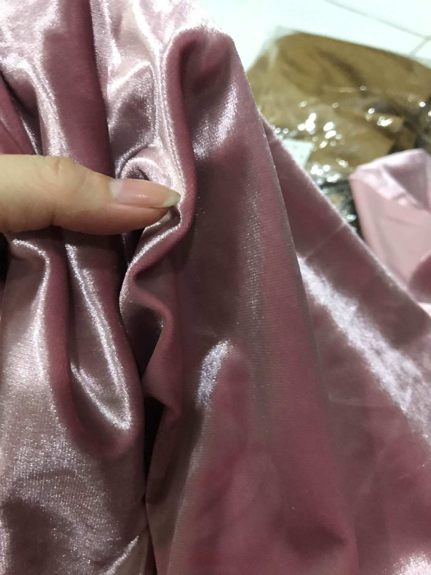 Vải Nhung Tuyết màu hồng ruốc dày co giãn 4 chiều mềm rũ đẹp sang (khổ 1m7)may đầm dạ hội , áo dài , đầm kiểu thời trang