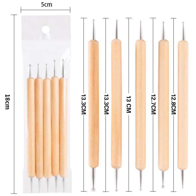 Bộ cọ chấm bi 5cây cán gỗ cao cấp đủ size (đa côg dụng không thể thiếu)