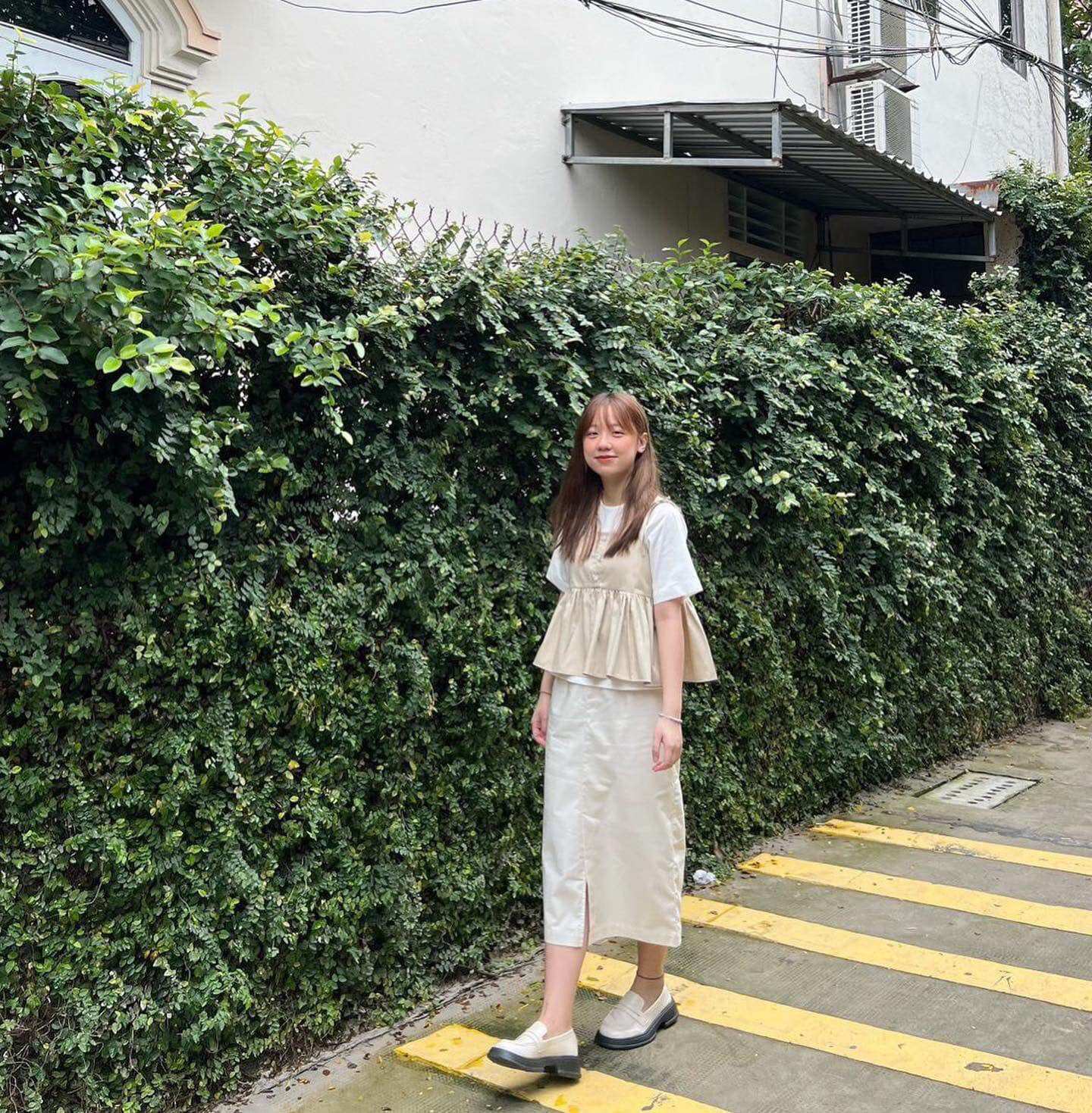 DOB - Chân váy dài linen Black/ Nude