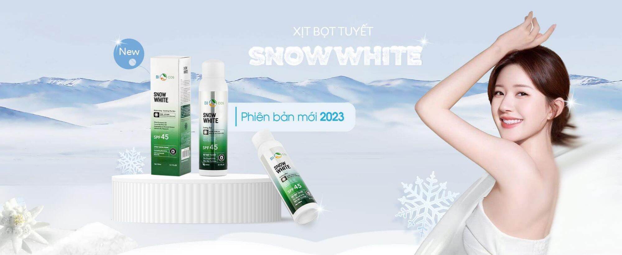 Xịt lạnh Snow White Biocosmetics Mẫu mới x2 công dụng Làm trắng