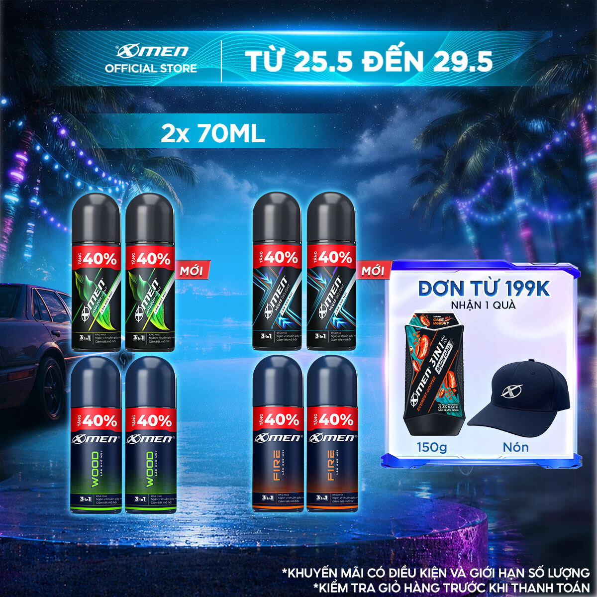 [TĂNG 40% DUNG TÍCH] Combo 2 Lăn khử mùi Xmen Wood 70ml/chai - Hương thơm nam tính