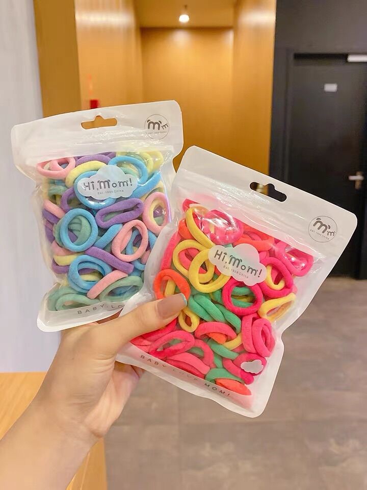 set 100 cọng thun cột tóc co giãn tái sử dụng