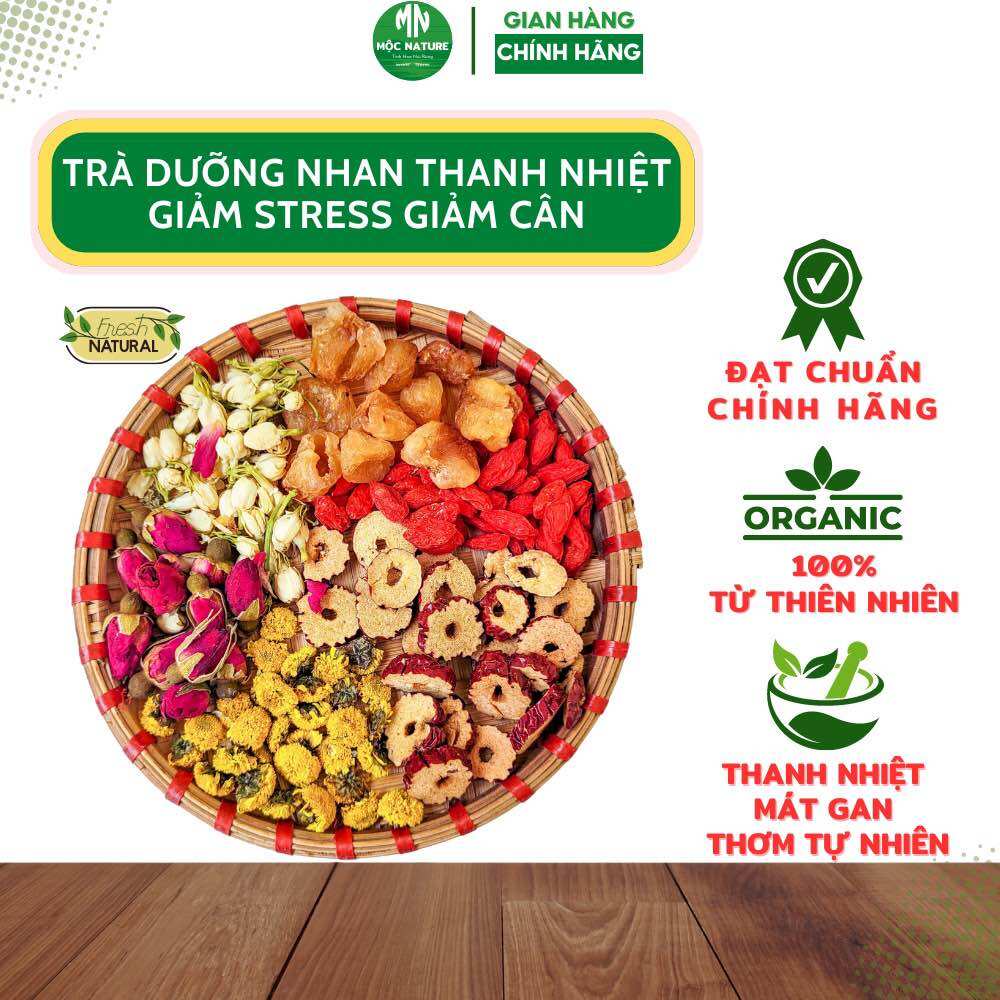 Trà dưỡng nhan MỘC NATURE trà thảo mộc thanh nhiệt dưỡng nhan giảm cân gói hoa cúc hoa hồng hoa nhài kỷ tử táo đỏ 1 gói