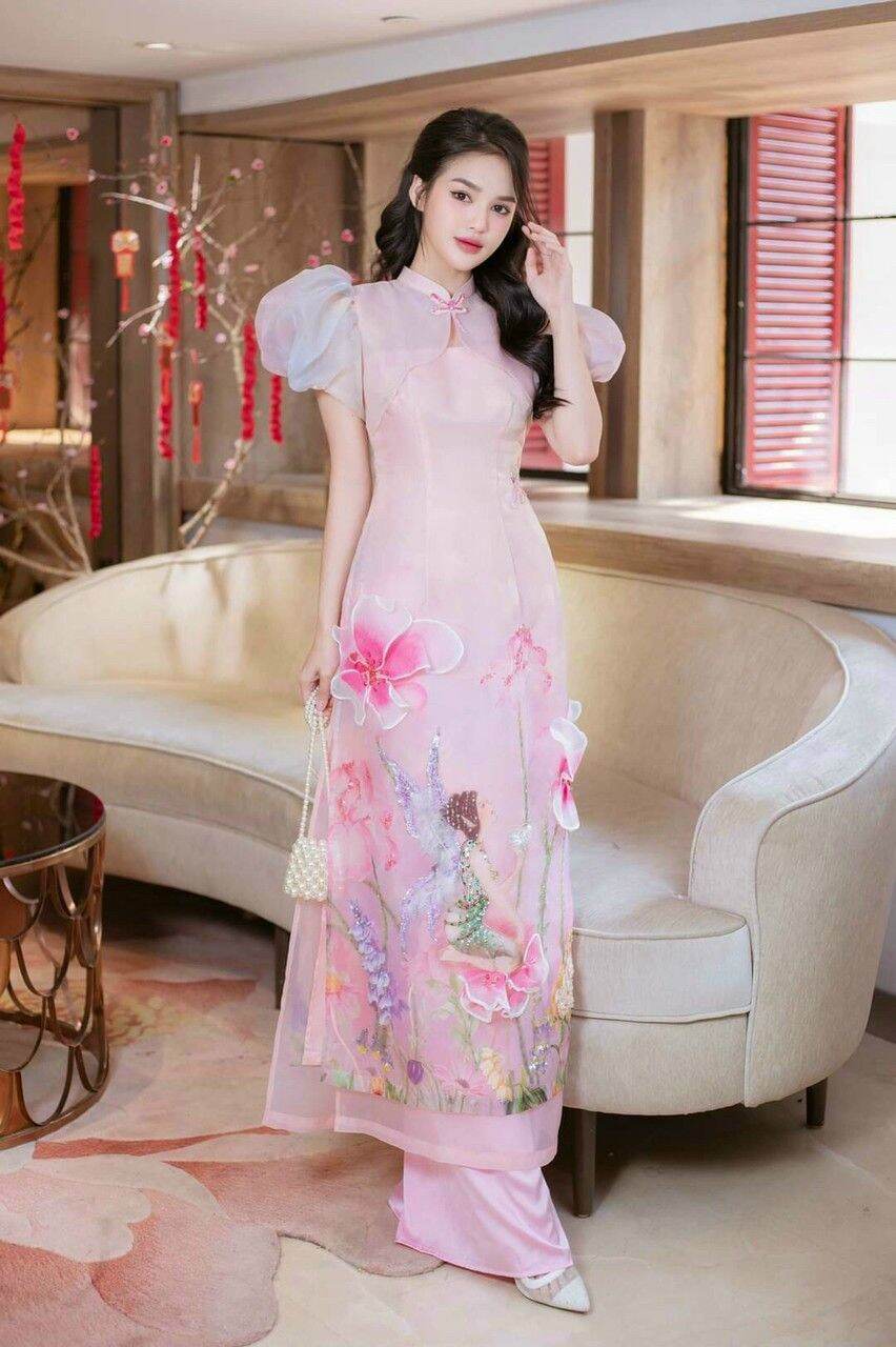 PT35 Áo dài cách tân oganza tay lỡ mềm mại thướt tha sang chảnh cho nàng