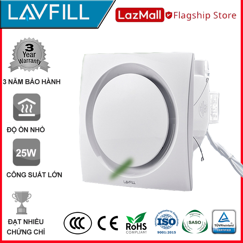 Quạt thông gió âm trần mặt phẳng tròn LAVFILL LFCV-16D, LFCV-12D với kích thước bề mặt 250x250mm và 300x300mm