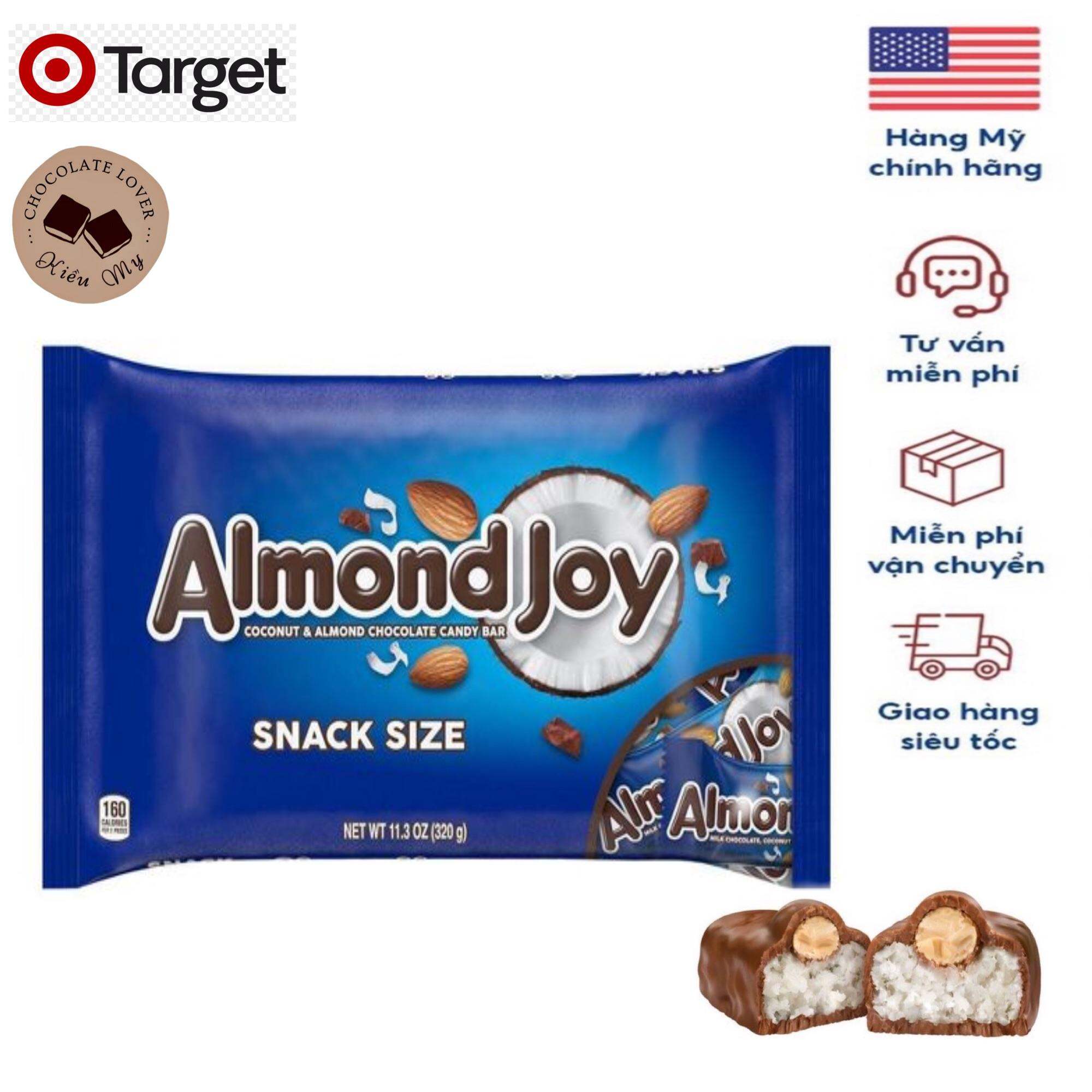 Kẹo socola Mỹ dừa nhân hạnh nhân Almond Joy Hershey túi 320g