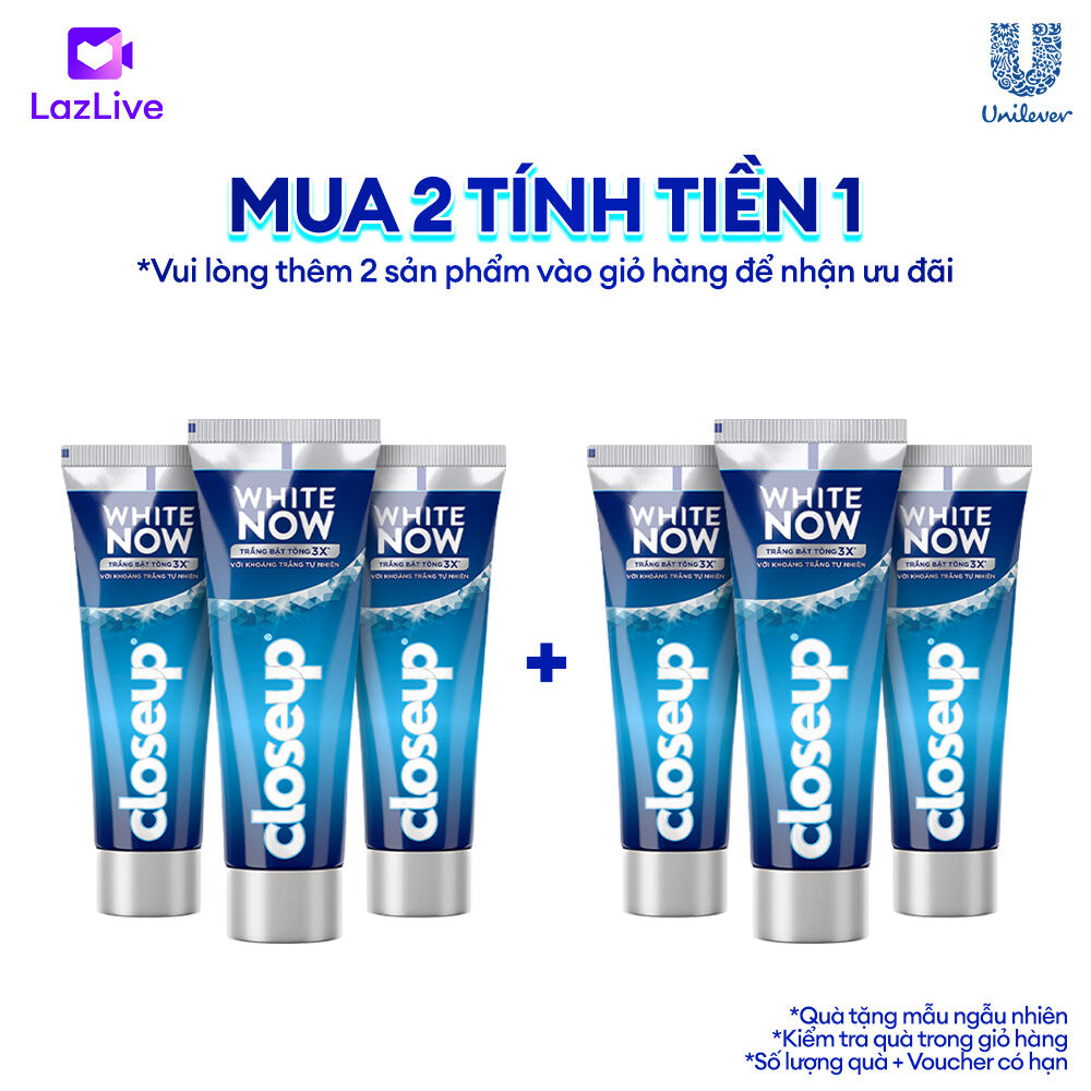 (Livestream) - Combo 3 kem đánh răng CLOSEUP White Now - Trắng Bật Tông 3X tức thì từ Công nghệ Ánh Sáng Xanh 100g/tuýp