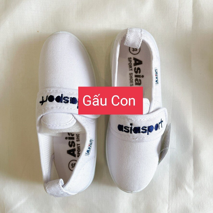 Giày thể dục thể thao trẻ em bé trai bé gái học sinh xé dán buộc dây Asia chất liệu vải canvas bata giá rẻ đủ size màu trắng đen sọc đỏ