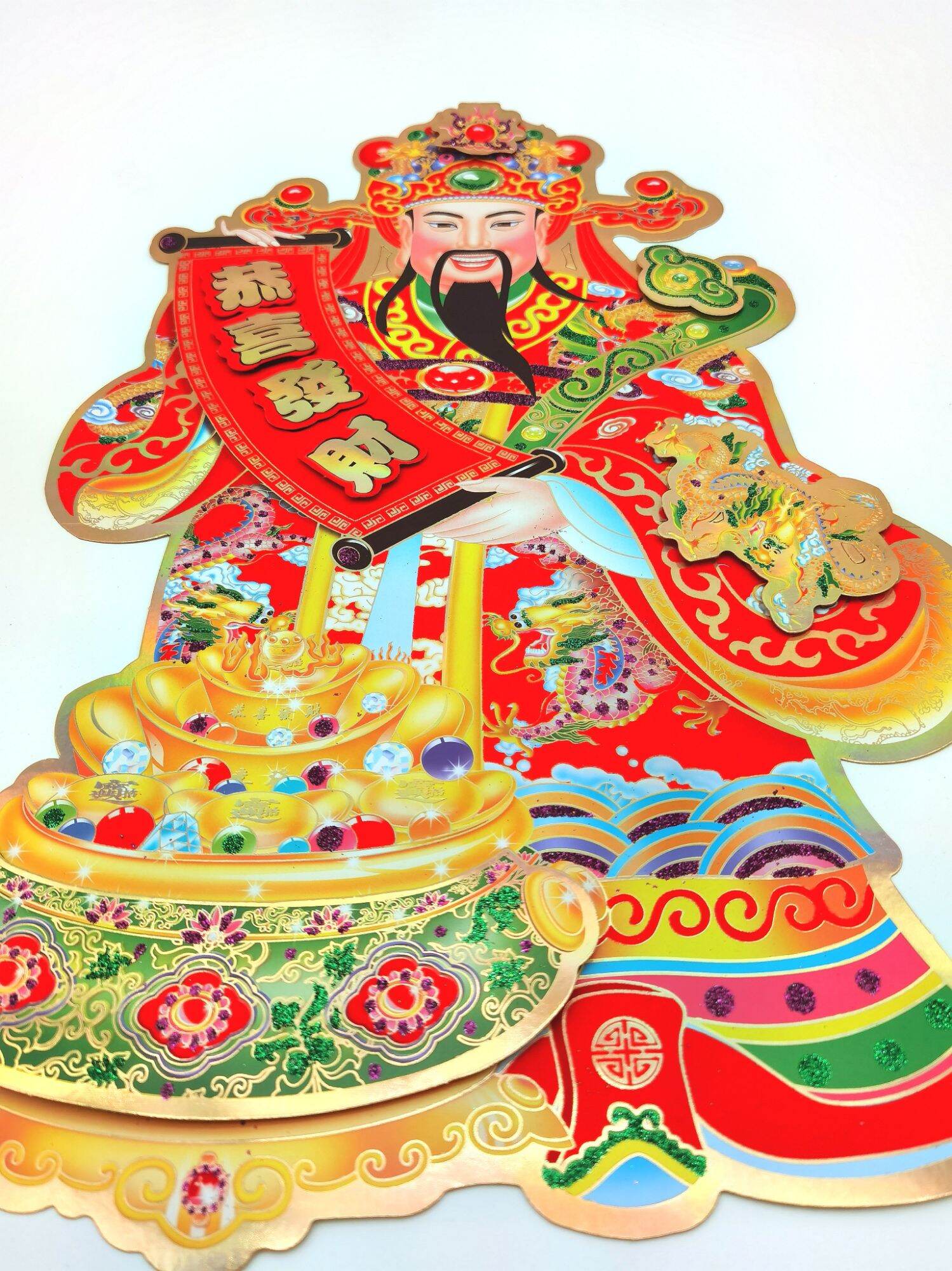 Tranh Thần Tài 3D dán cửa trang trí Tết