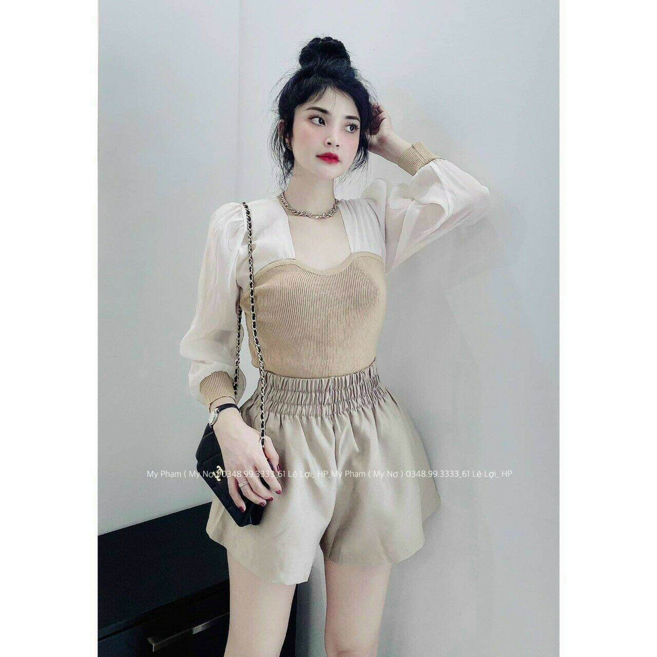 Áo kiểu tay voan phối borip ( có mút) sang xịn