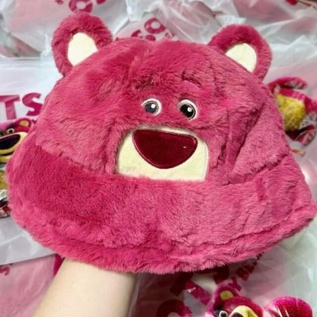 Mũ lông chú gấu hồng dễ thương