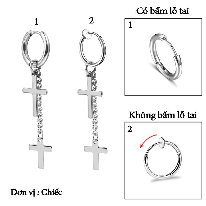 1 chiếc bông tai inox kpop hình thánh giá