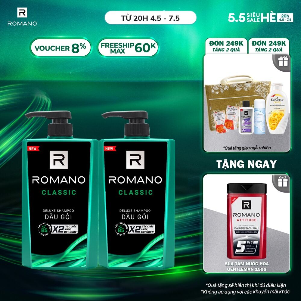 Combo 2 Dầu gội Romano hương nước hoa 650g