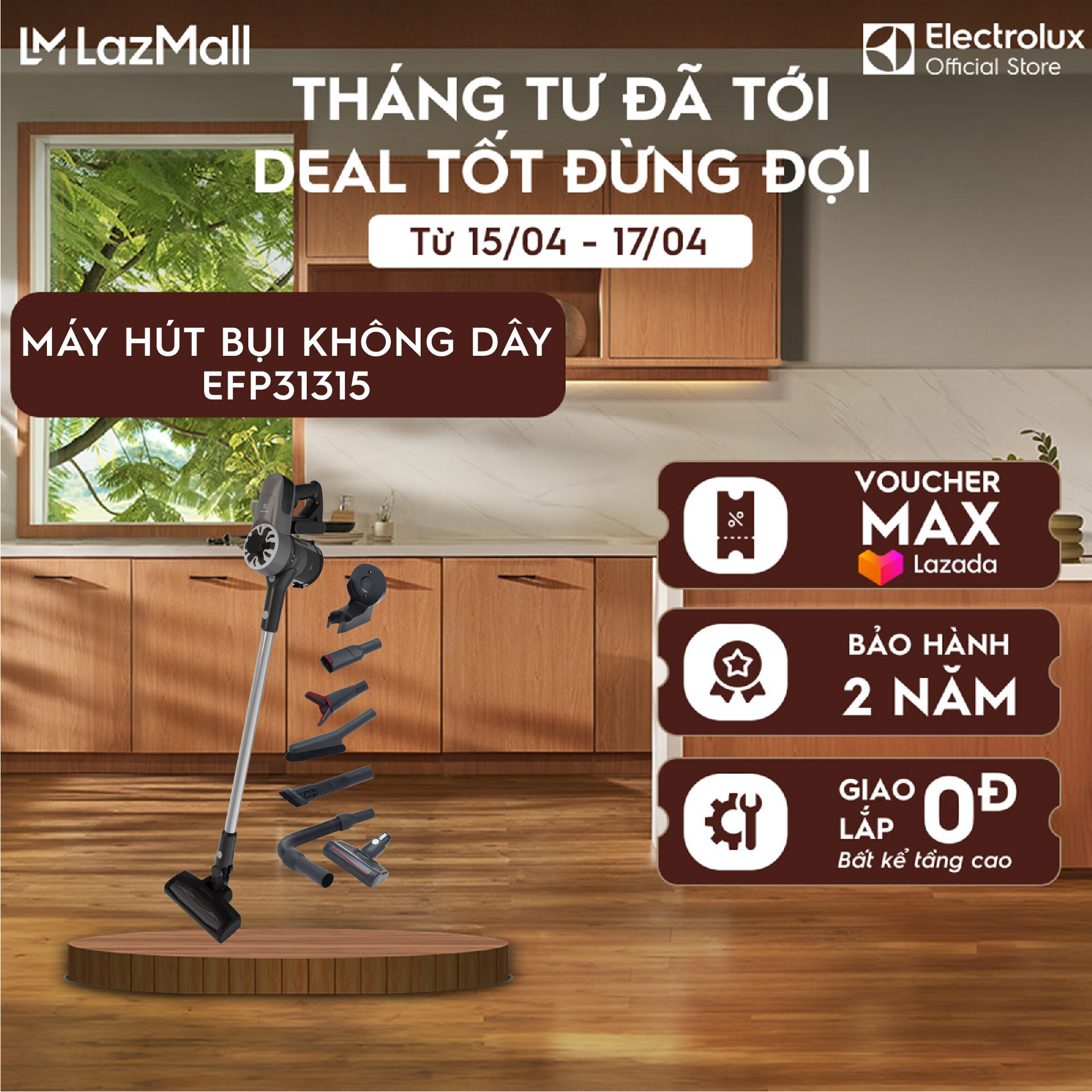 Máy hút bụi không dây Electrolux EFP31315 - Hiệu suất cao, Làm sạch mọi ngóc ngách, Dễ dàng vệ sinh và bảo trì
