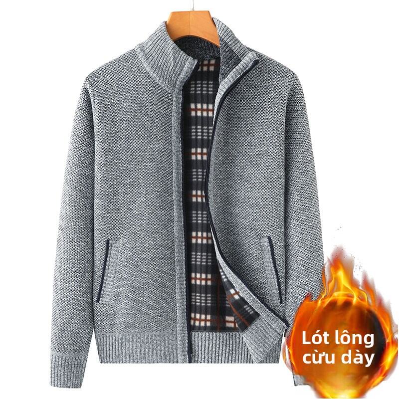 Áo Len Cardigan Dày Cổ Cao Cho Nam Thời Trang Thu Đông Thường Ngày Có Khóa Kéo Áo Len Dệt Kim Dài Ta