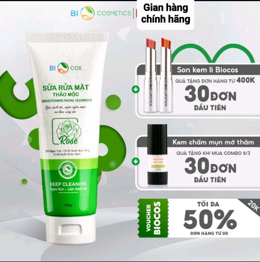 Sữa rửa mặt bio cosmetics, sữa rửa mặt cho da mụn làm sạch và sáng da, ngăn ngừa mụn 100ml