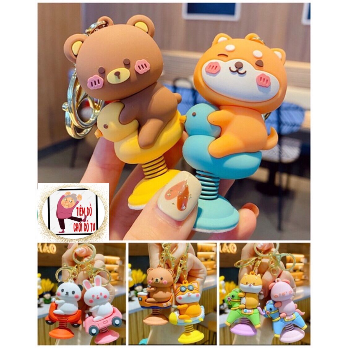 Móc Khoá Gấu Brown , Thỏ Cony , Chó Corgi , Heo Pig chơi thú nhún dễ thương
