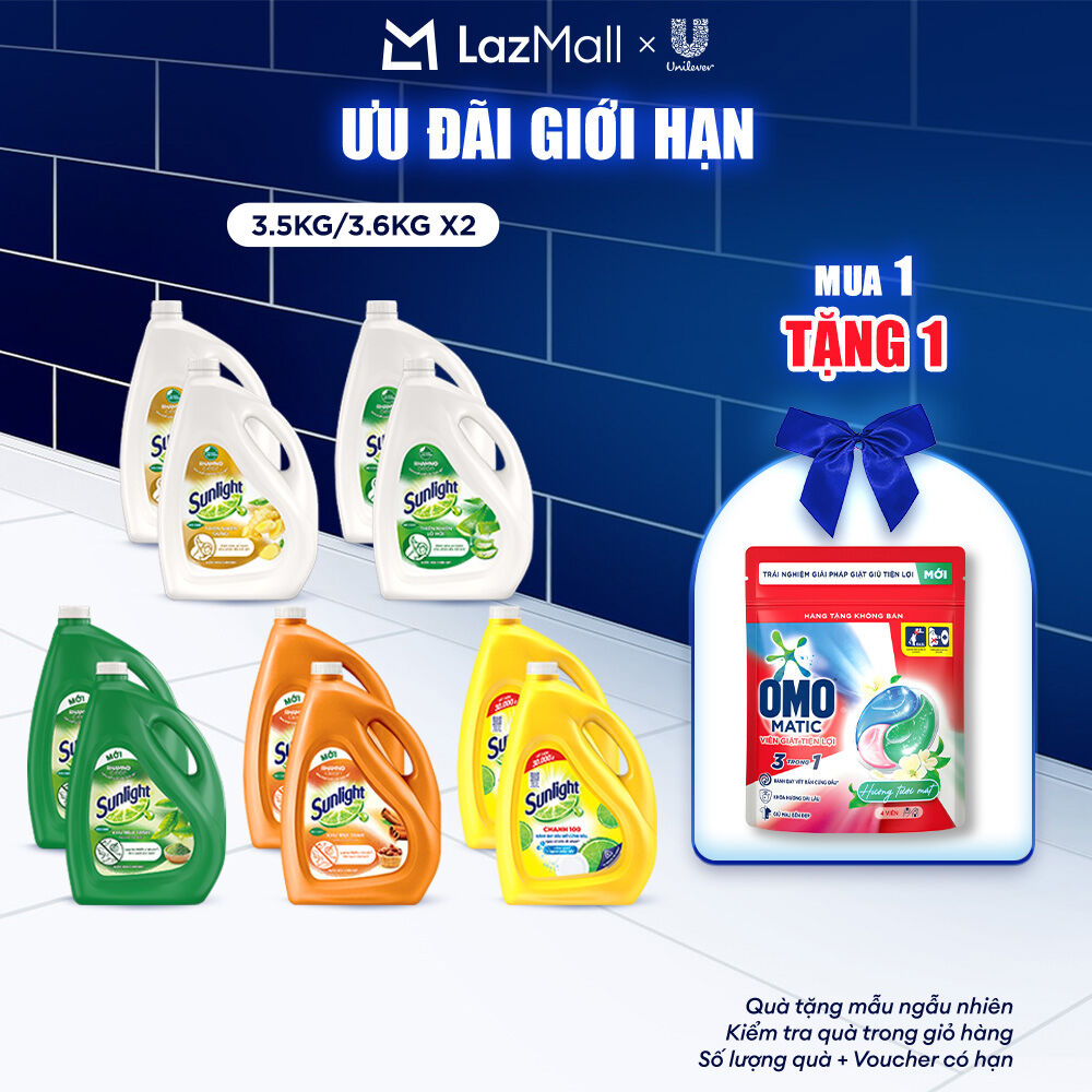 COMBO 2 Nước rửa chén Sunlight Thiên Nhiên Can 3.5kg & Chanh Can 3.6kg | Công nghệ Rhamno Clean | Đánh bay dầu mỡ ngay cả trên đồ nhựa
