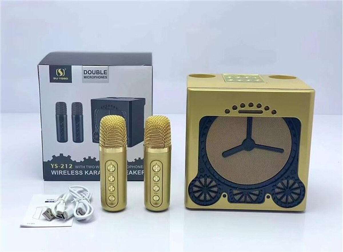 Loa bluetooth karaoke ys 212 kèm 2 mic không dây