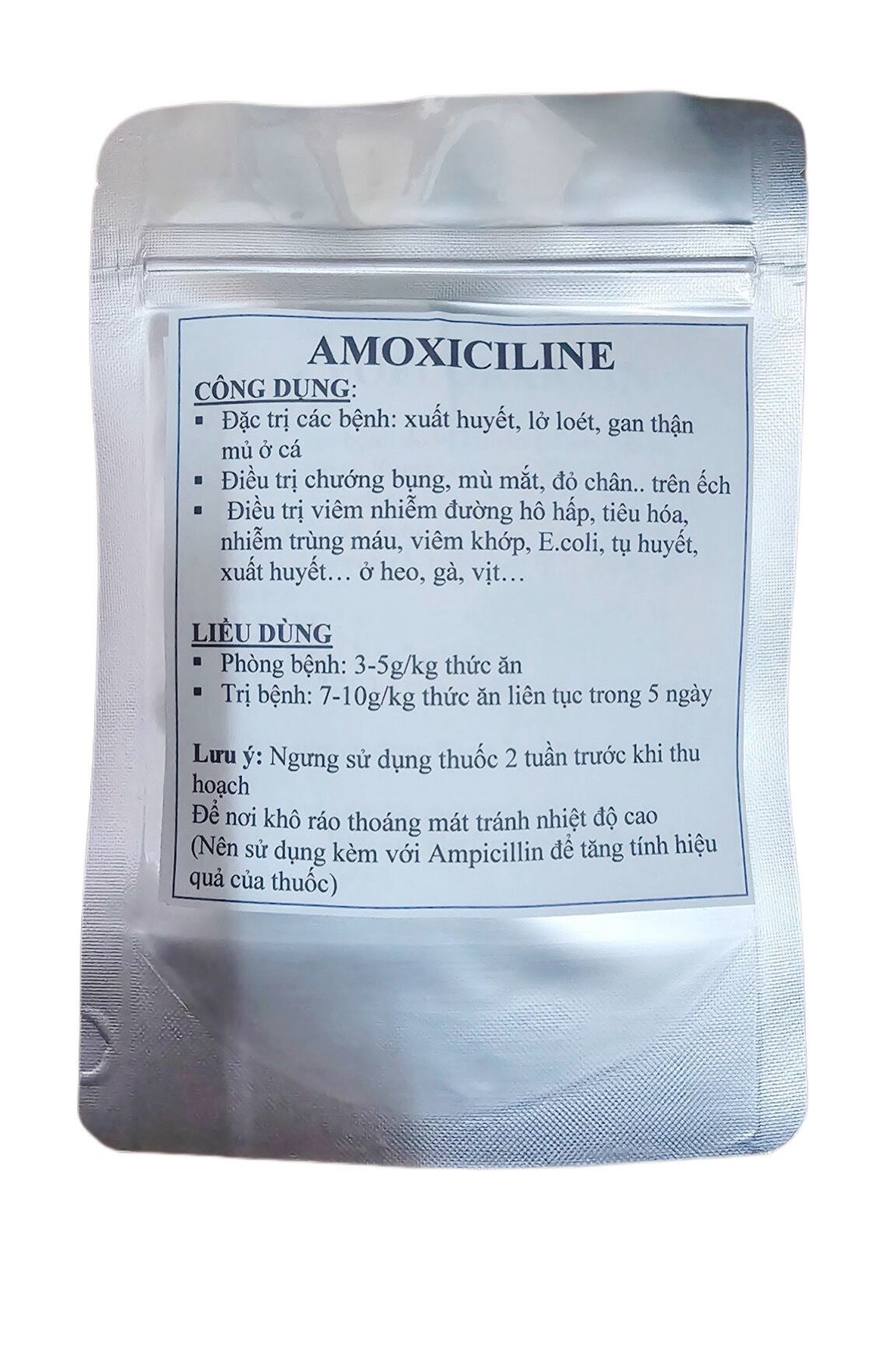 Amoxicillin 100g/gói dùng cho heo,gà,vịt, tôm,cá,ếch
