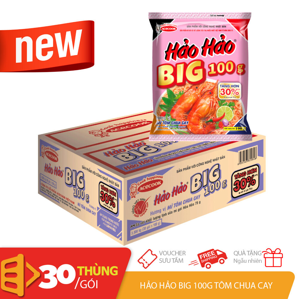 [Mới] Thùng 30 gói mì hảo hảo BIG 100gr Tôm chua cay Acecook