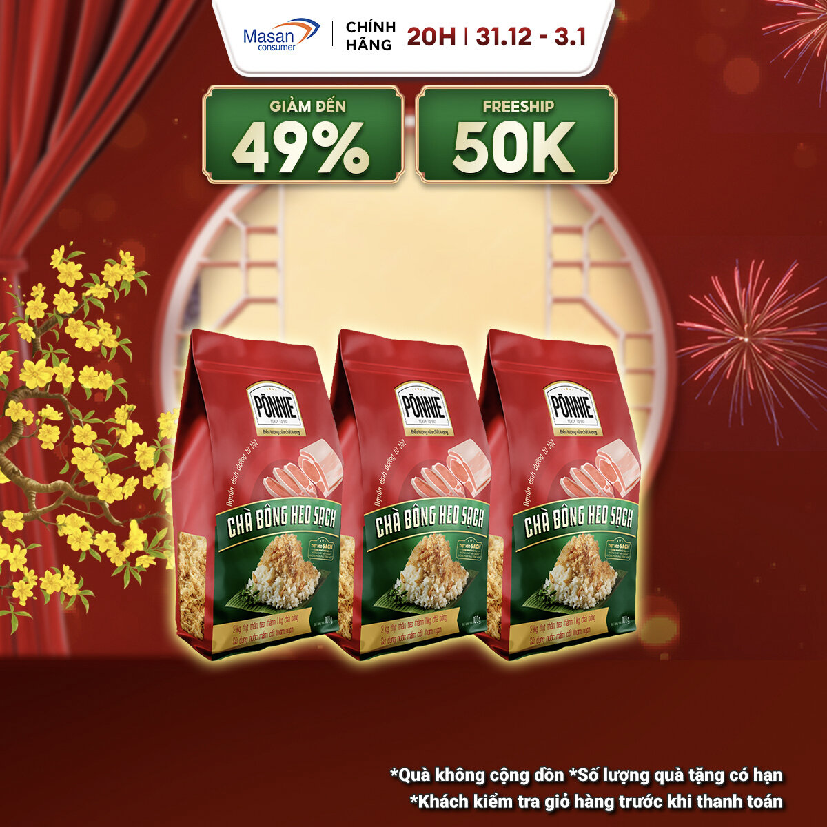 15.12-29.12 Voucher 18% CHO ĐƠN TỪ 199K Chọn loại Chà Bông Ponnie Heo Sạch Gói 100g