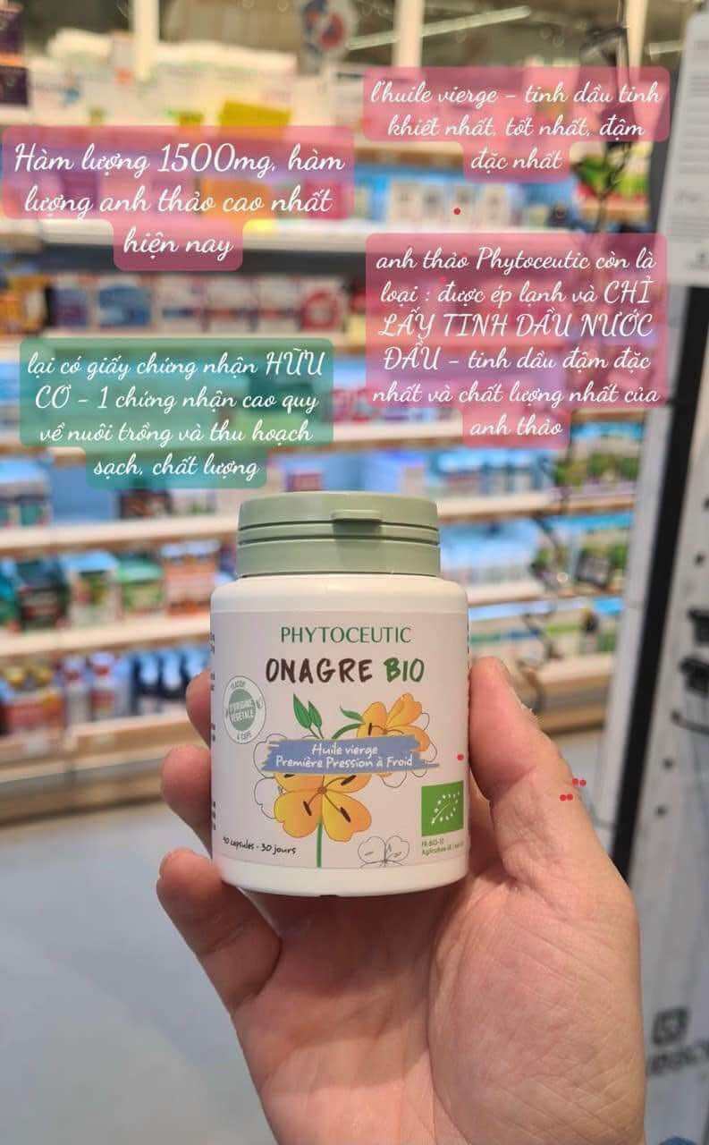 Tinh dầu hoa anh thảo hữu cơ 1500mg Huile Onagre Bio Phytoceutic, Pháp, 90 viên